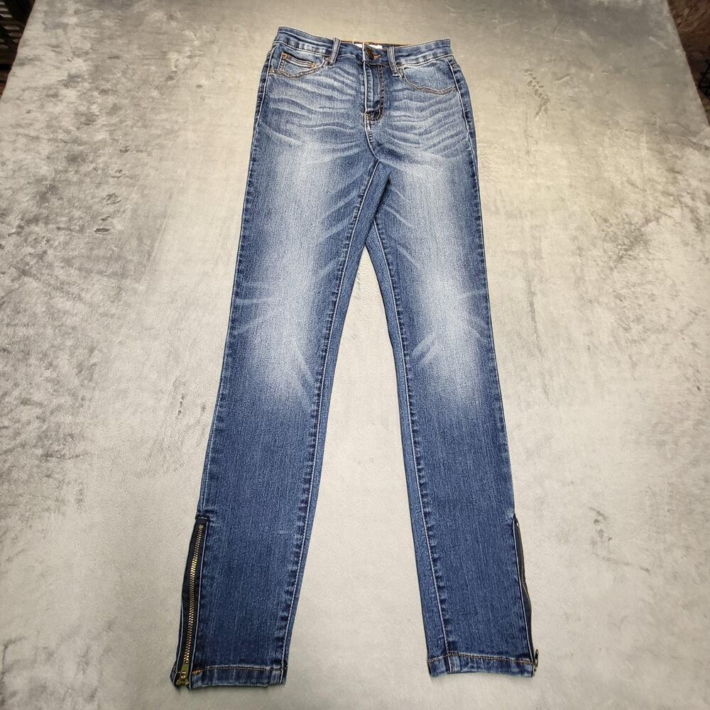CELLO‎ Jeans Juniors 1 Blue Skinny Medium Wash Ankle Zip Stretch 5-Pocket